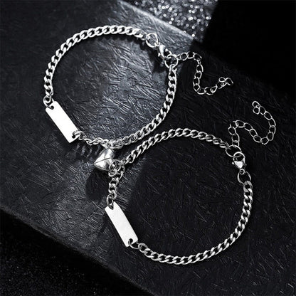 ENGRAVED - TWIN HEART MAGNET - Pure Stainless Steel with Lobster Clasp for Couples Bracelet  (8inch) - THE MEN THING
