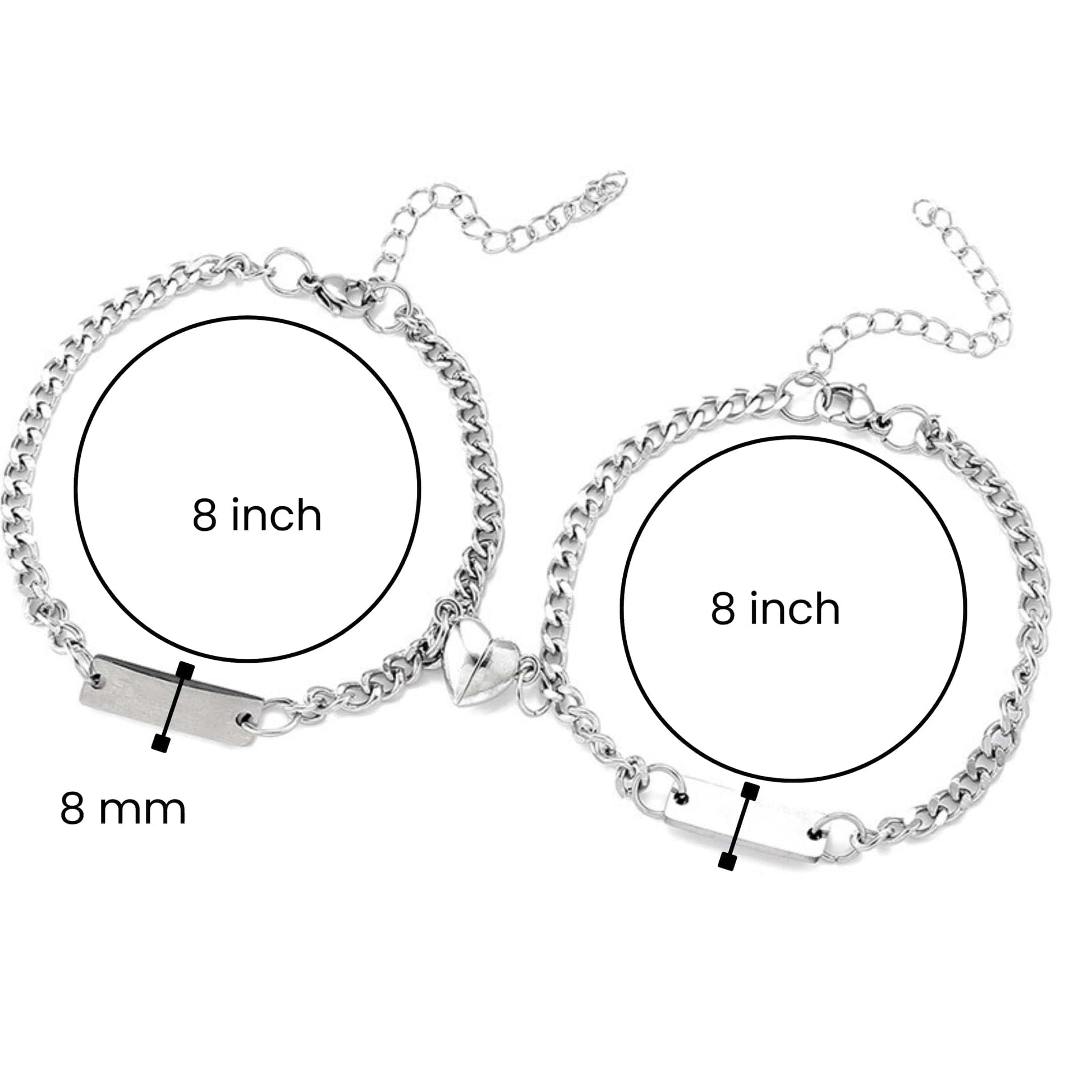 ENGRAVED - TWIN HEART MAGNET - Pure Stainless Steel with Lobster Clasp for Couples Bracelet  (8inch) - THE MEN THING