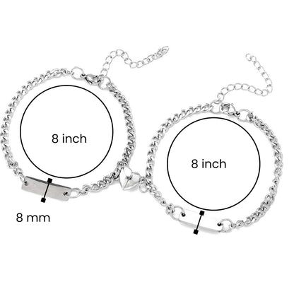 ENGRAVED - TWIN HEART MAGNET - Pure Stainless Steel with Lobster Clasp for Couples Bracelet  (8inch) - THE MEN THING