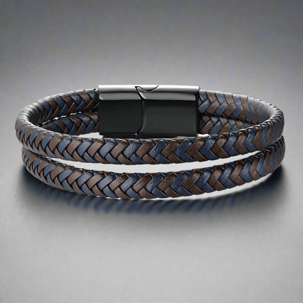 ENIGMA WEAVE BROWN - Double Genuine Leather Braided Bracelet with Stainless Magnetic Buckle for Men & Boy (8 inch) - THE MEN THING