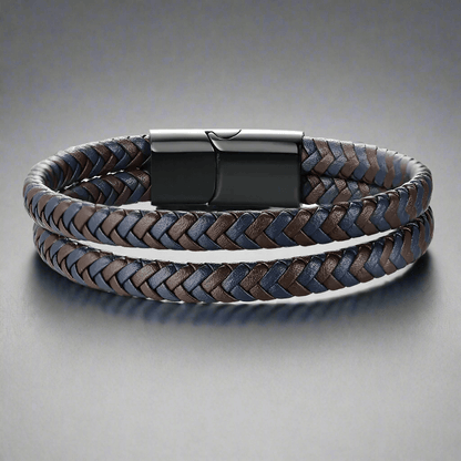 ENIGMA WEAVE BROWN - Double Genuine Leather Braided Bracelet with Stainless Magnetic Buckle for Men & Boy (8 inch) - THE MEN THING