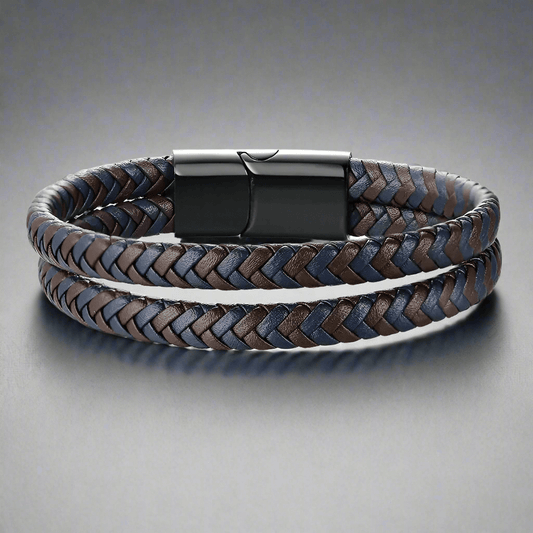 ENIGMA WEAVE BROWN - Double Genuine Leather Braided Bracelet with Stainless Magnetic Buckle for Men & Boy (8 inch) - THE MEN THING