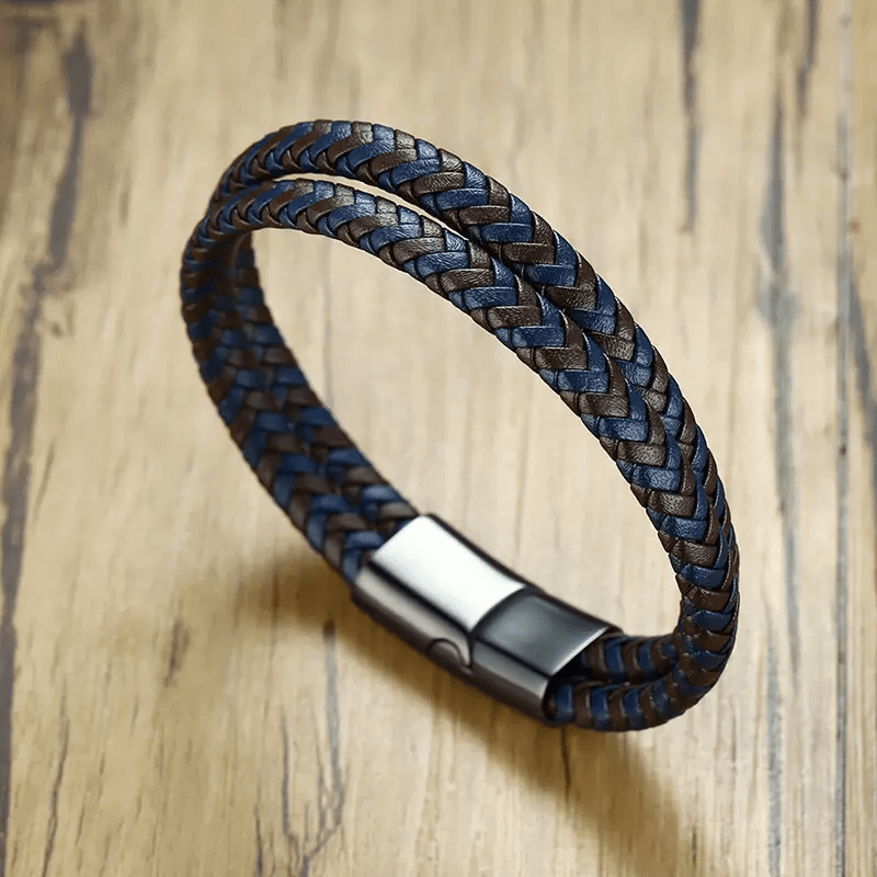 ENIGMA WEAVE BROWN - Double Genuine Leather Braided Bracelet with Stainless Magnetic Buckle for Men & Boy (8 inch) - THE MEN THING