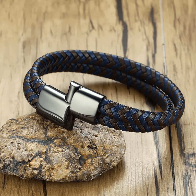 ENIGMA WEAVE BROWN - Double Genuine Leather Braided Bracelet with Stainless Magnetic Buckle for Men & Boy (8 inch) - THE MEN THING