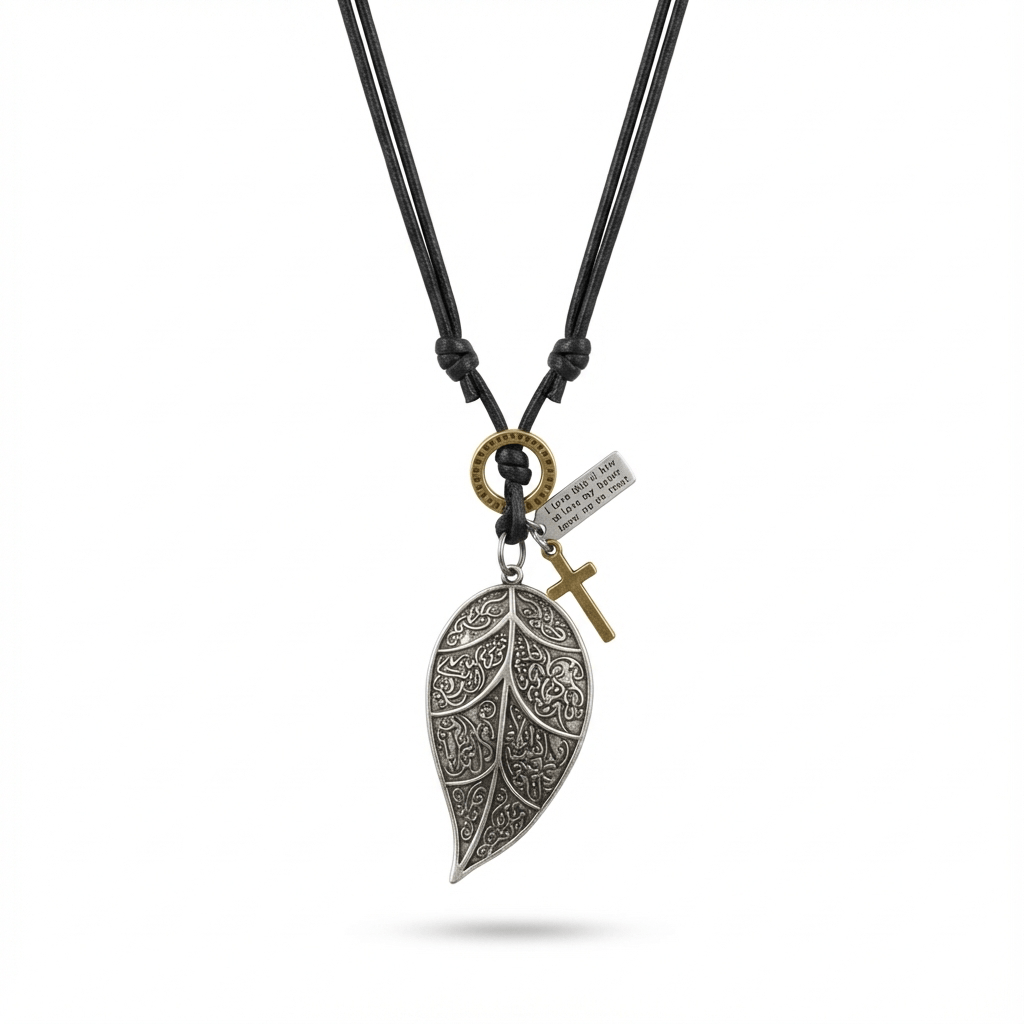 ETHEREAL LEAF – 2.5-Inch Pure Stainless Steel Pendant with Adjustable Leather Rope for Men & Boys - THE MEN THING