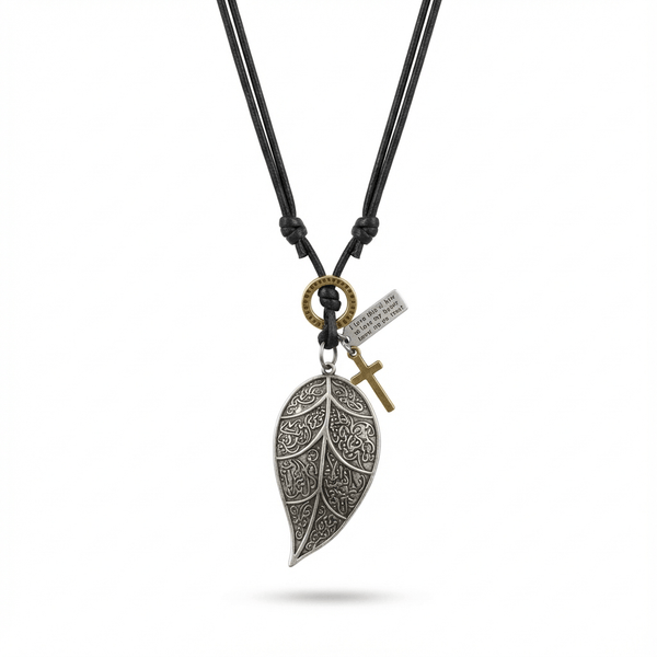 ETHEREAL LEAF – 2.5-Inch Pure Stainless Steel Pendant with Adjustable Leather Rope for Men & Boys