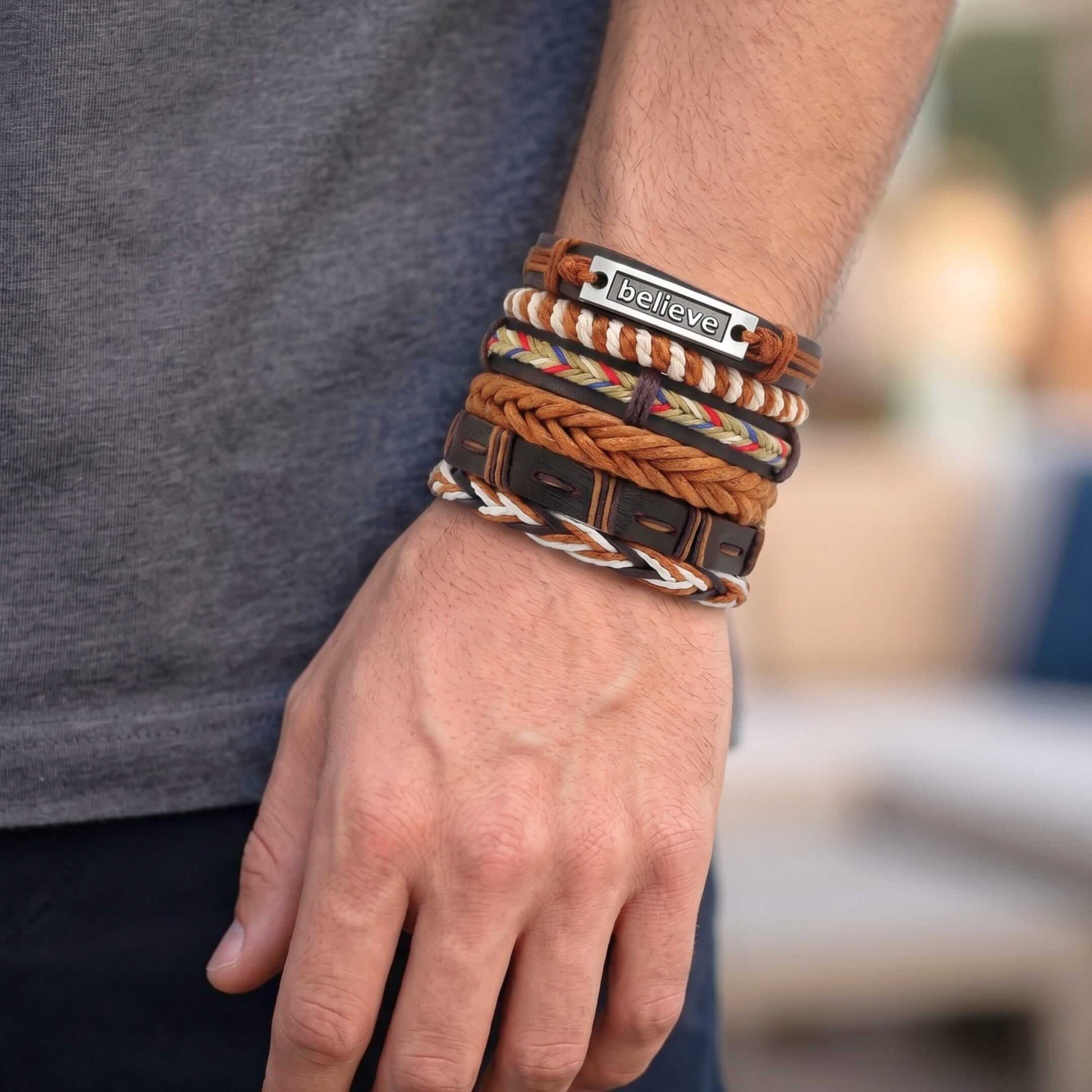 ETHNO BELIEVE - 6 Pcs Genuine Leather Adjustable Bracelet for Men & Boys — Leather Bracelet for Men | THE MEN THING