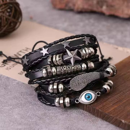 EVOKNIGHT -  5 Pcs Genuine Braided Leather Bracelet Set for Men & Boys (8 inch) - THE MEN THING
