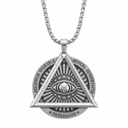 EYE FREEMASON - 39mm Titanium Steel Pendant with 27inch Round Box 4mm Chain for Men & Boys - THE MEN THING