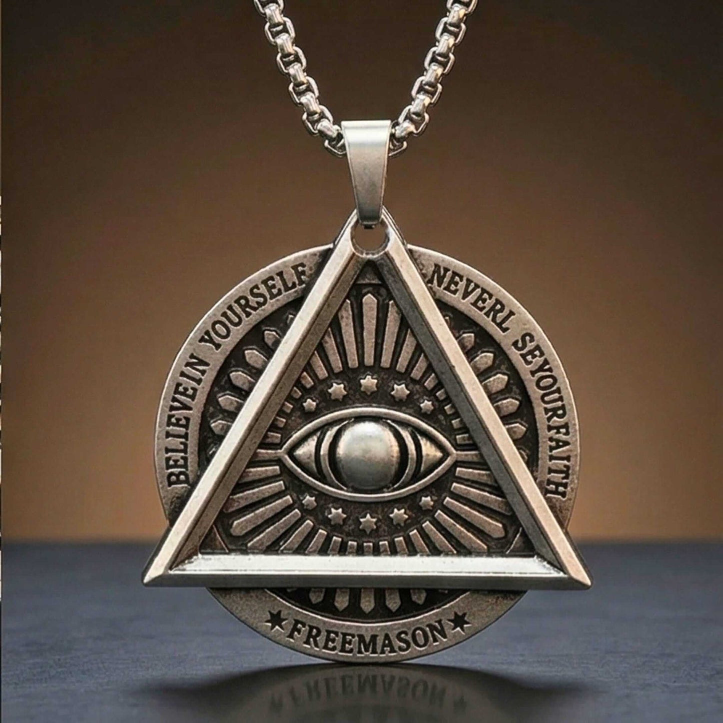 EYE FREEMASON - 39mm Titanium Steel Pendant with 27inch Round Box 4mm Chain for Men & Boys — SS Pendant/ Necklace for Men | THE MEN THING