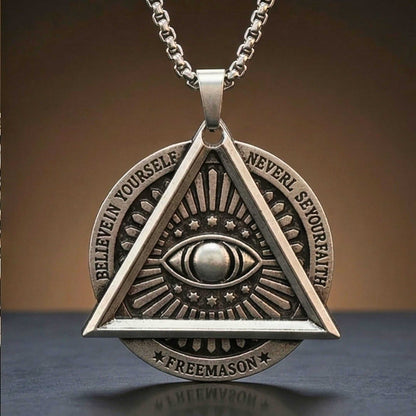 EYE FREEMASON - 39mm Titanium Steel Pendant with 27inch Round Box 4mm Chain for Men & Boys — SS Pendant/ Necklace for Men | THE MEN THING