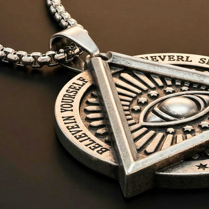 EYE FREEMASON - 39mm Titanium Steel Pendant with 27inch Round Box 4mm Chain for Men & Boys — SS Pendant/ Necklace for Men | THE MEN THING