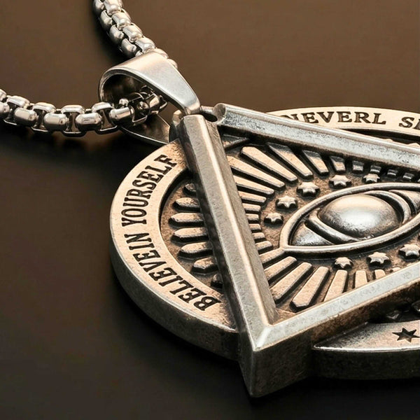EYE FREEMASON - 39mm Titanium Steel Pendant with 27inch Round Box 4mm Chain for Men & Boys