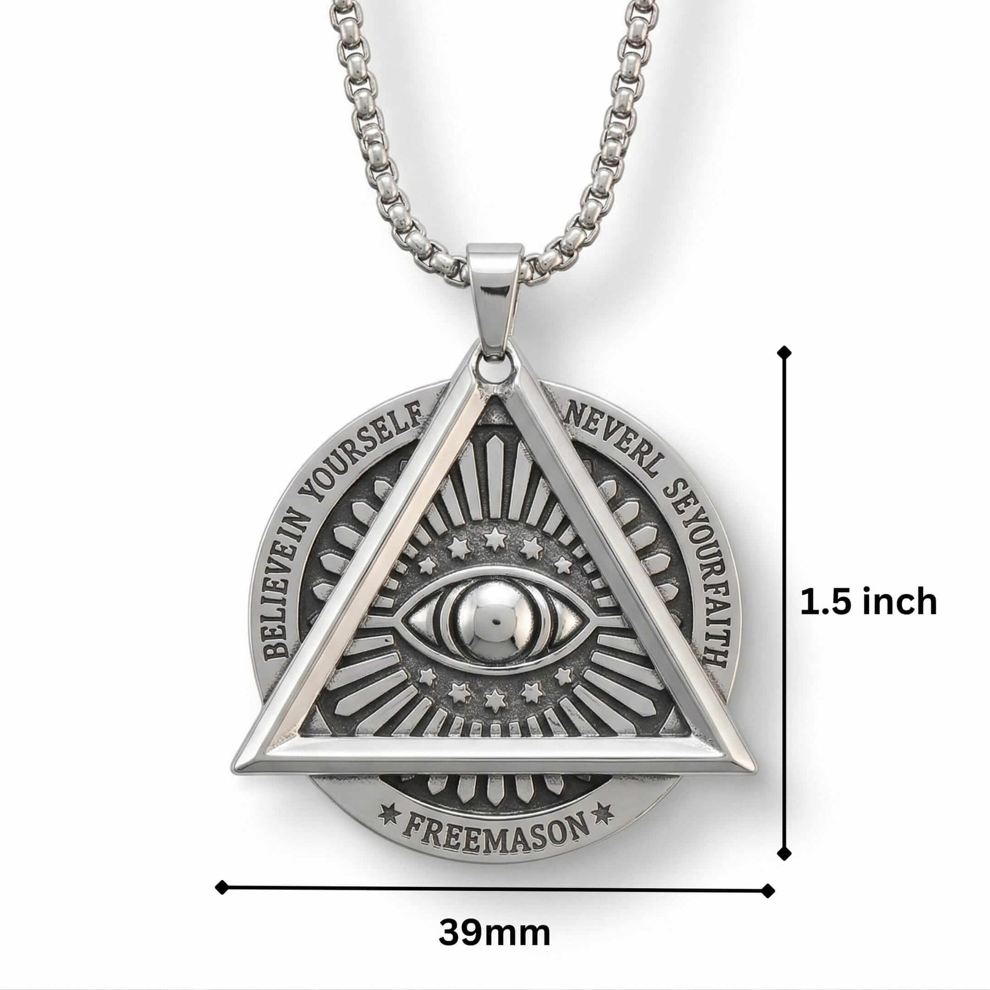 EYE FREEMASON - 39mm Titanium Steel Pendant with 27inch Round Box 4mm Chain for Men & Boys — SS Pendant/ Necklace for Men | THE MEN THING