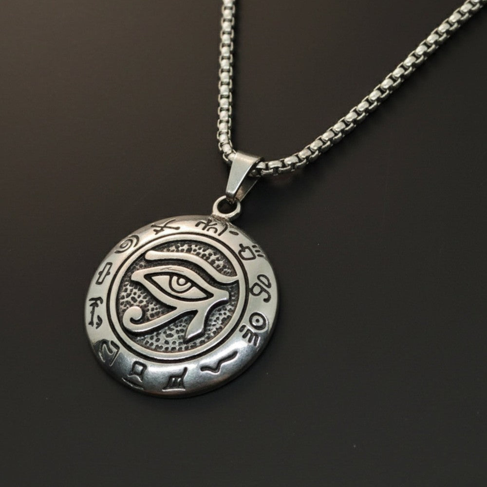 EYE OF HORUS - 34mm Titanium Steel Pendant with 24inch Round Box 5mm Chain for Men & Boys - THE MEN THING