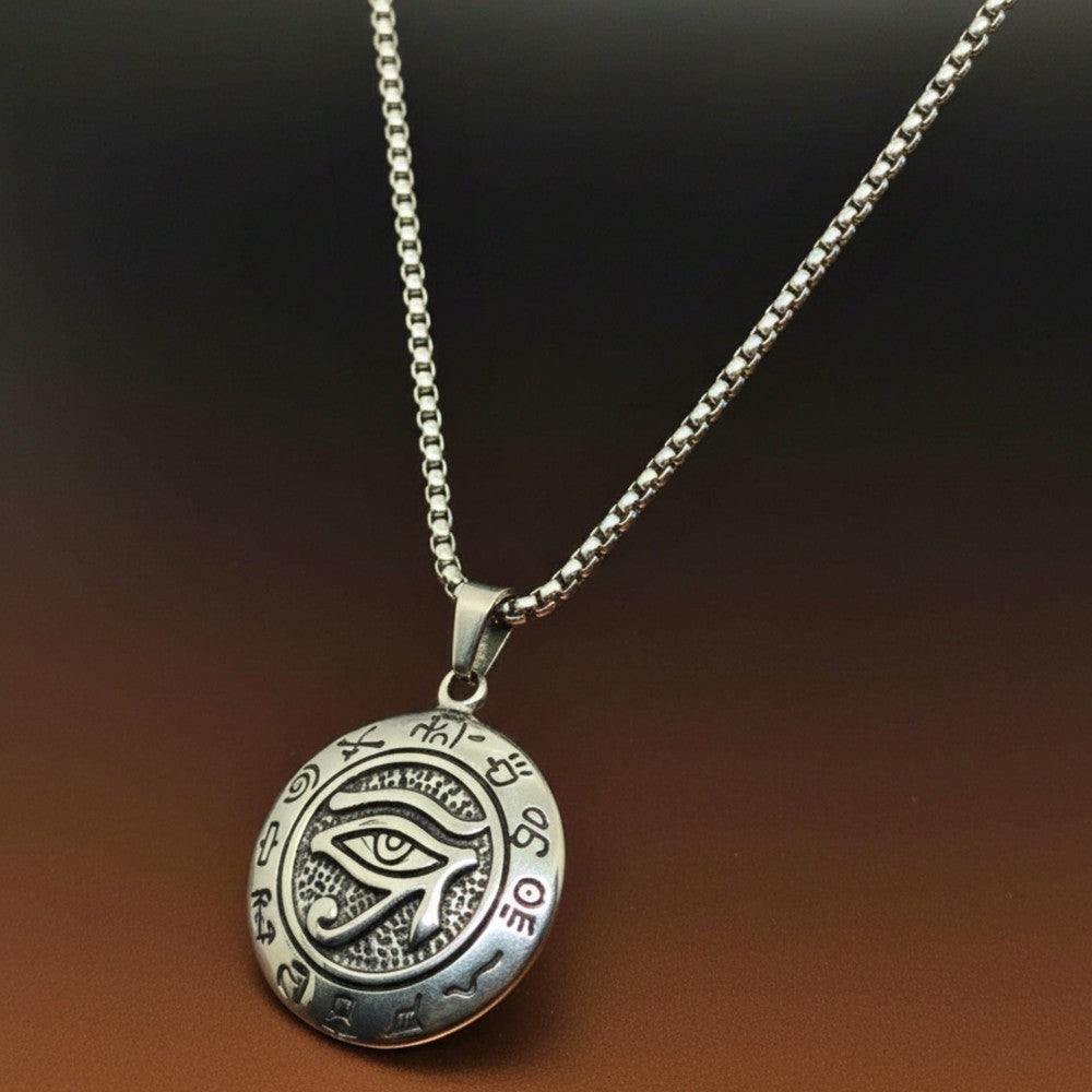 EYE OF HORUS - 34mm Titanium Steel Pendant with 24inch Round Box 5mm Chain for Men & Boys - THE MEN THING