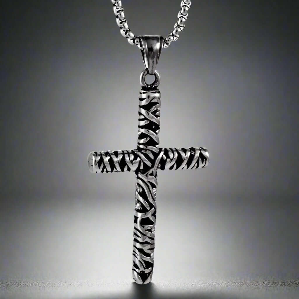 FAITH CROSS - Pure Titanium Steel Cross Pendant with 24inch Round Box Chain for Men & Boys - THE MEN THING