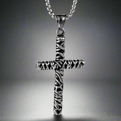 FAITH CROSS - Pure Titanium Steel Cross Pendant with 24inch Round Box Chain for Men & Boys - THE MEN THING