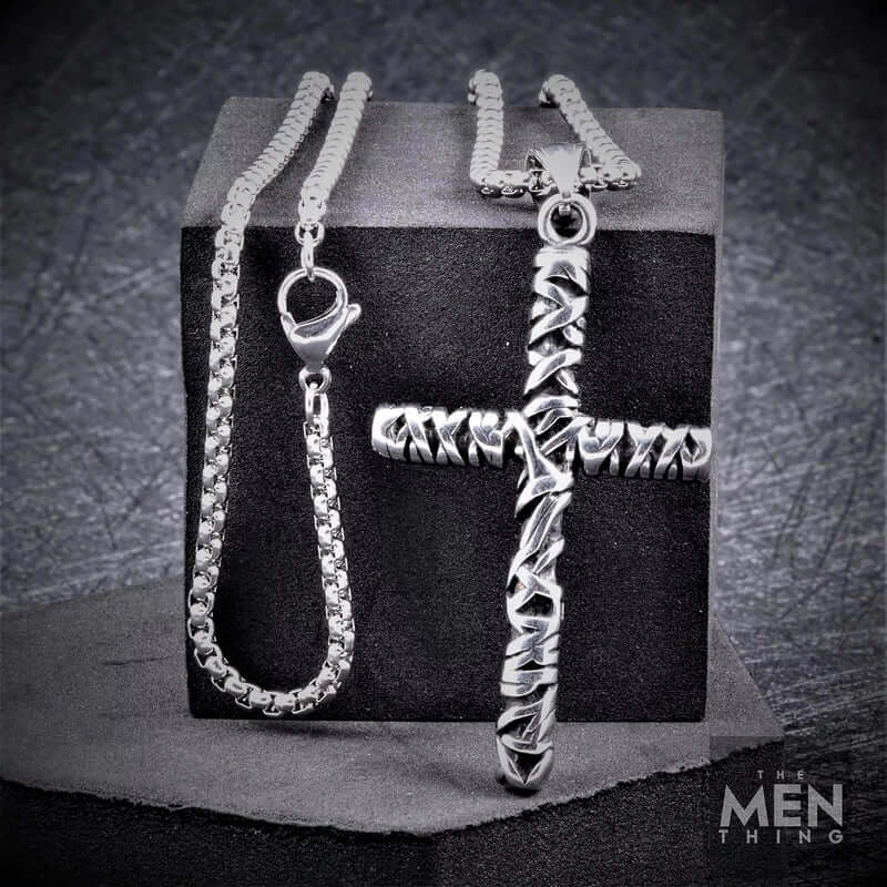 FAITH CROSS - Pure Titanium Steel Cross Pendant with 24inch Round Box Chain for Men & Boys - THE MEN THING