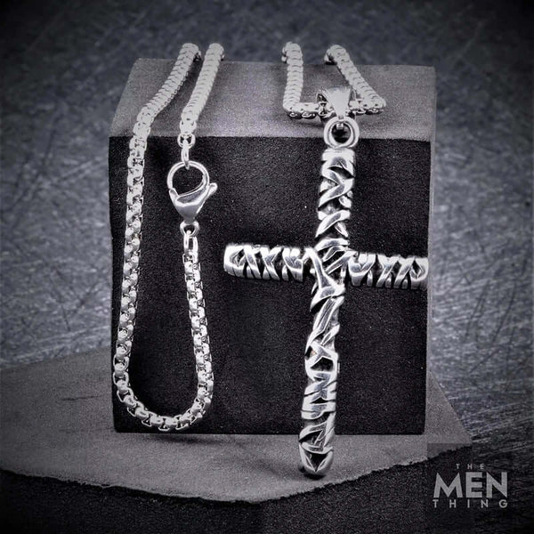 FAITH CROSS - Pure Titanium Steel Cross Pendant with 24inch Round Box Chain for Men & Boys
