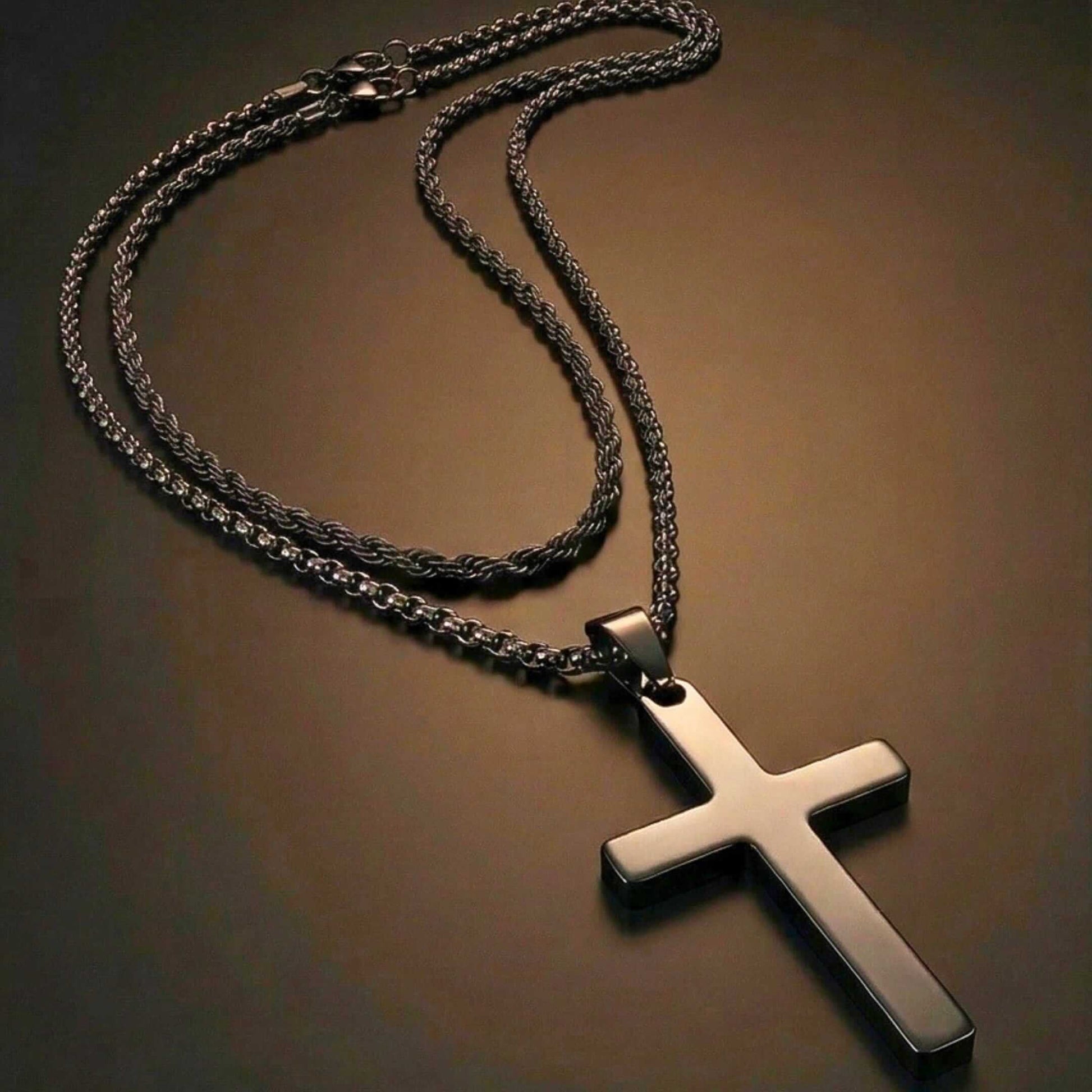 FAITH LAYER BLACK - 27mm Titanium Steel Pendant with 23inch Round Box and Twisted 4mm Chain for Men & Boys — SS Pendant/ Necklace for Men | THE MEN THING