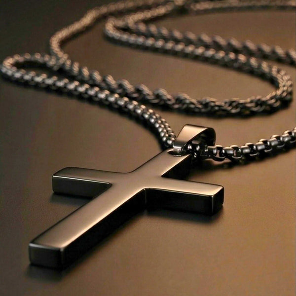 FAITH LAYER BLACK - 27mm Titanium Steel Pendant with 23inch Round Box and Twisted 4mm Chain for Men & Boys
