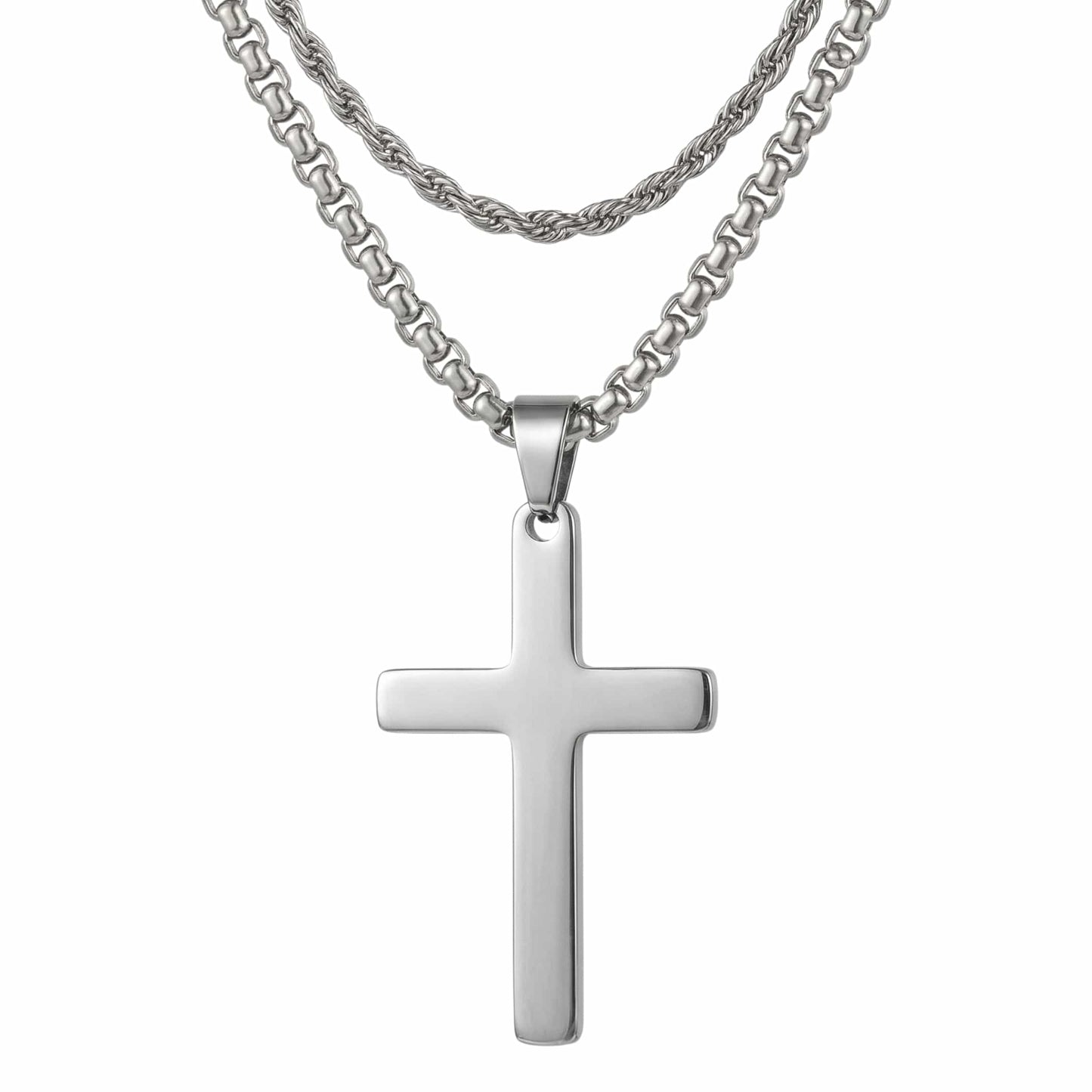 FAITH LAYER STEEL - 27mm Titanium Steel Pendant with 23inch Round Box and Twisted 4mm Chain for Men & Boys — SS Pendant/ Necklace for Men | THE MEN THING