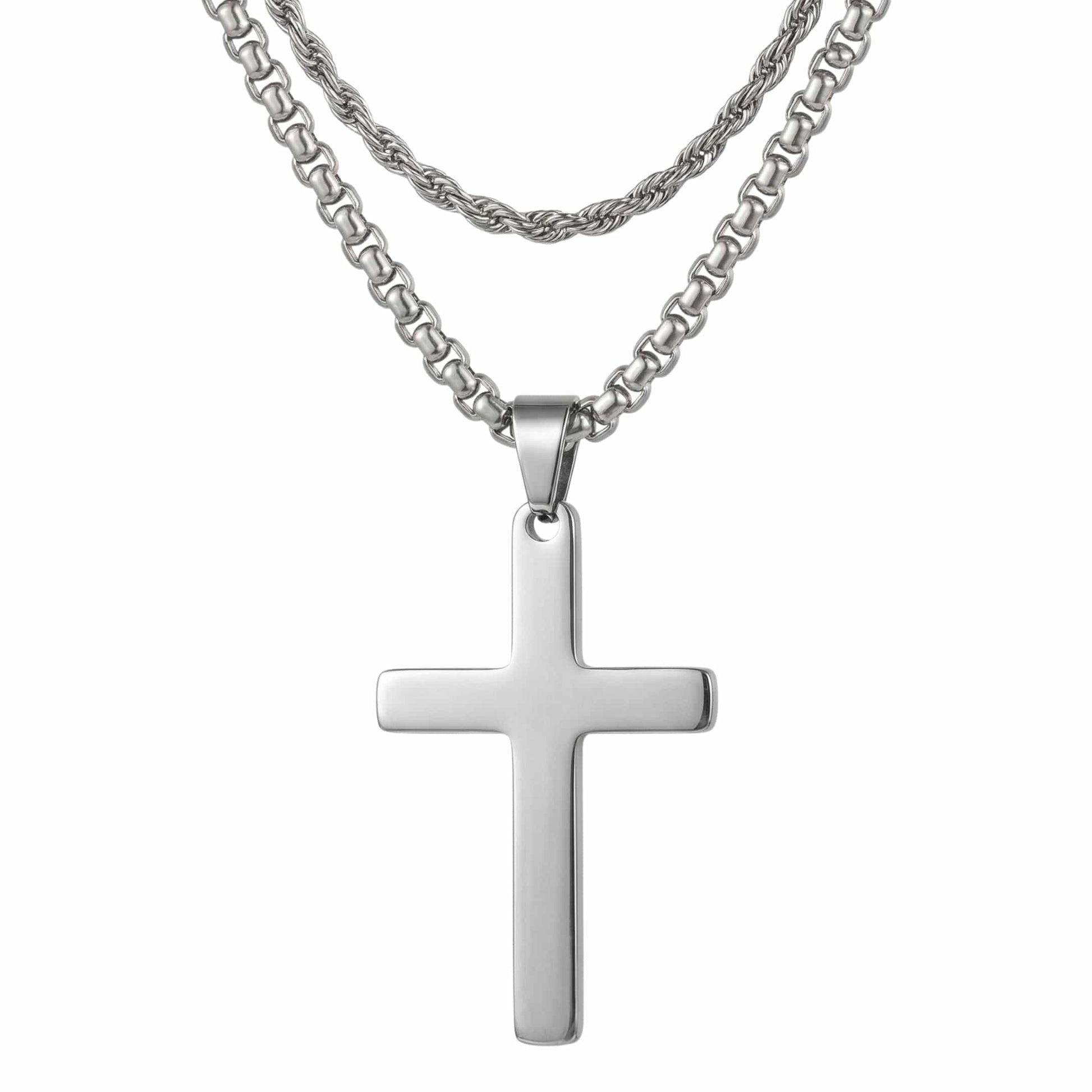 FAITH LAYER STEEL - 27mm Titanium Steel Pendant with 23inch Round Box and Twisted 4mm Chain for Men & Boys — SS Pendant/ Necklace for Men | THE MEN THING