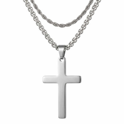 FAITH LAYER STEEL - 27mm Titanium Steel Pendant with 23inch Round Box and Twisted 4mm Chain for Men & Boys — SS Pendant/ Necklace for Men | THE MEN THING