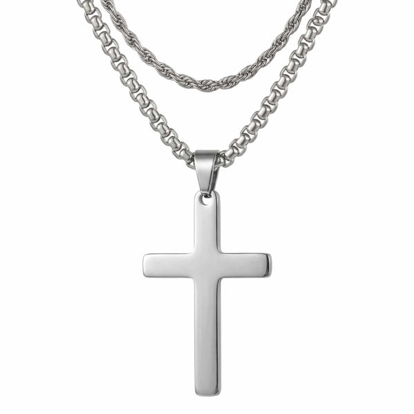 FAITH LAYER STEEL - 27mm Titanium Steel Pendant with 23inch Round Box and Twisted 4mm Chain for Men & Boys