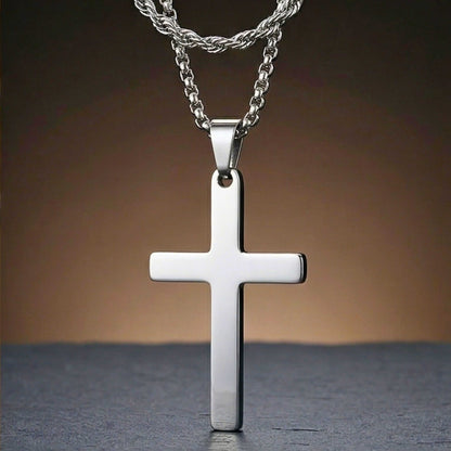 FAITH LAYER STEEL - 27mm Titanium Steel Pendant with 23inch Round Box and Twisted 4mm Chain for Men & Boys — SS Pendant/ Necklace for Men | THE MEN THING