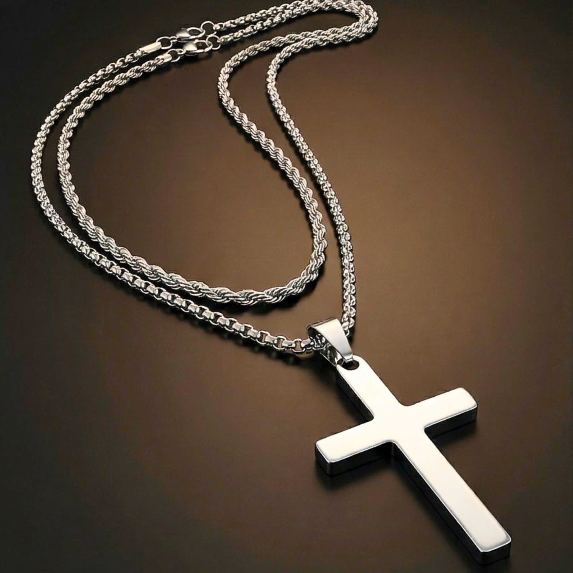FAITH LAYER STEEL - 27mm Titanium Steel Pendant with 23inch Round Box and Twisted 4mm Chain for Men & Boys — SS Pendant/ Necklace for Men | THE MEN THING