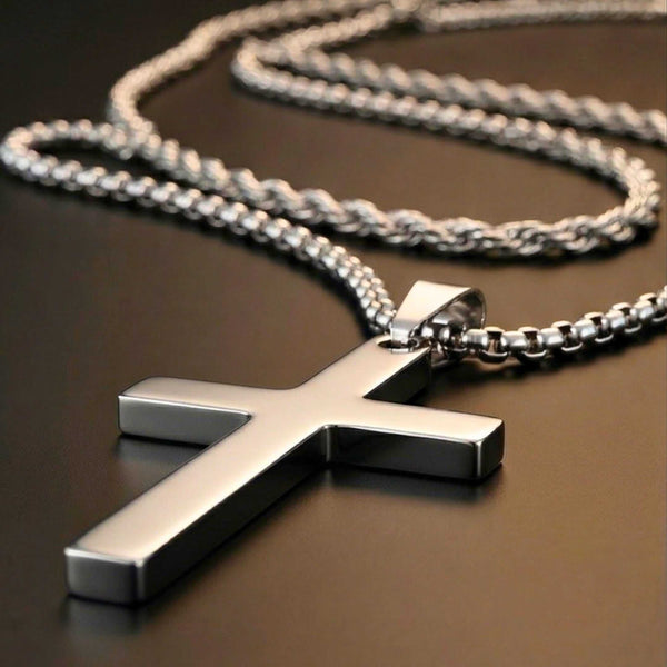 FAITH LAYER STEEL - 27mm Titanium Steel Pendant with 23inch Round Box and Twisted 4mm Chain for Men & Boys