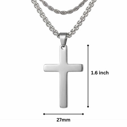 FAITH LAYER STEEL - 27mm Titanium Steel Pendant with 23inch Round Box and Twisted 4mm Chain for Men & Boys — SS Pendant/ Necklace for Men | THE MEN THING