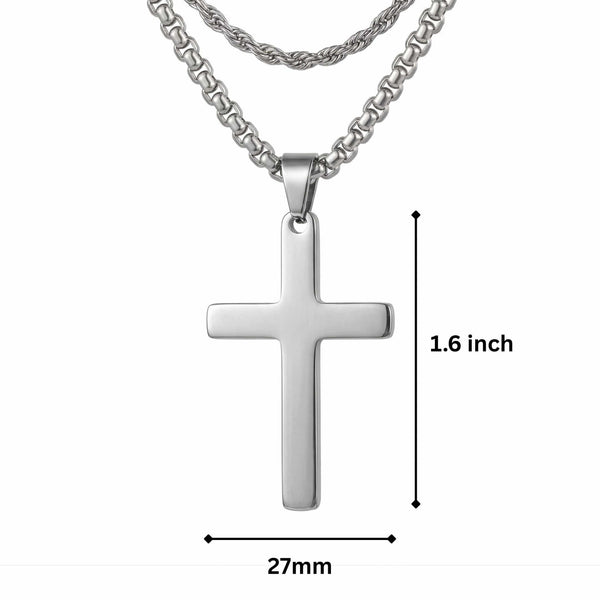 FAITH LAYER STEEL - 27mm Titanium Steel Pendant with 23inch Round Box and Twisted 4mm Chain for Men & Boys