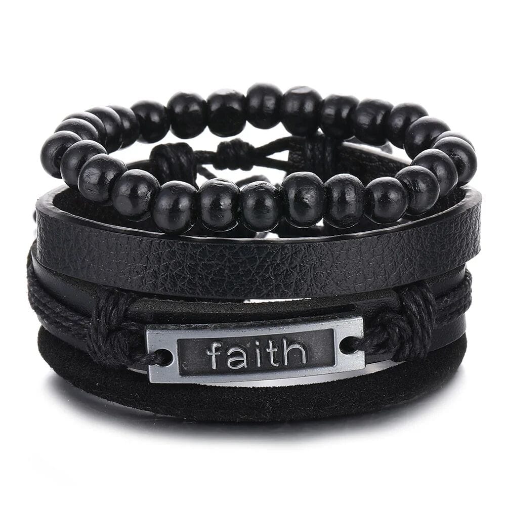 FAITHAURA -  4 Pcs Genuine Braided Leather Bracelet Set for Men & Boys (8 inch) - THE MEN THING