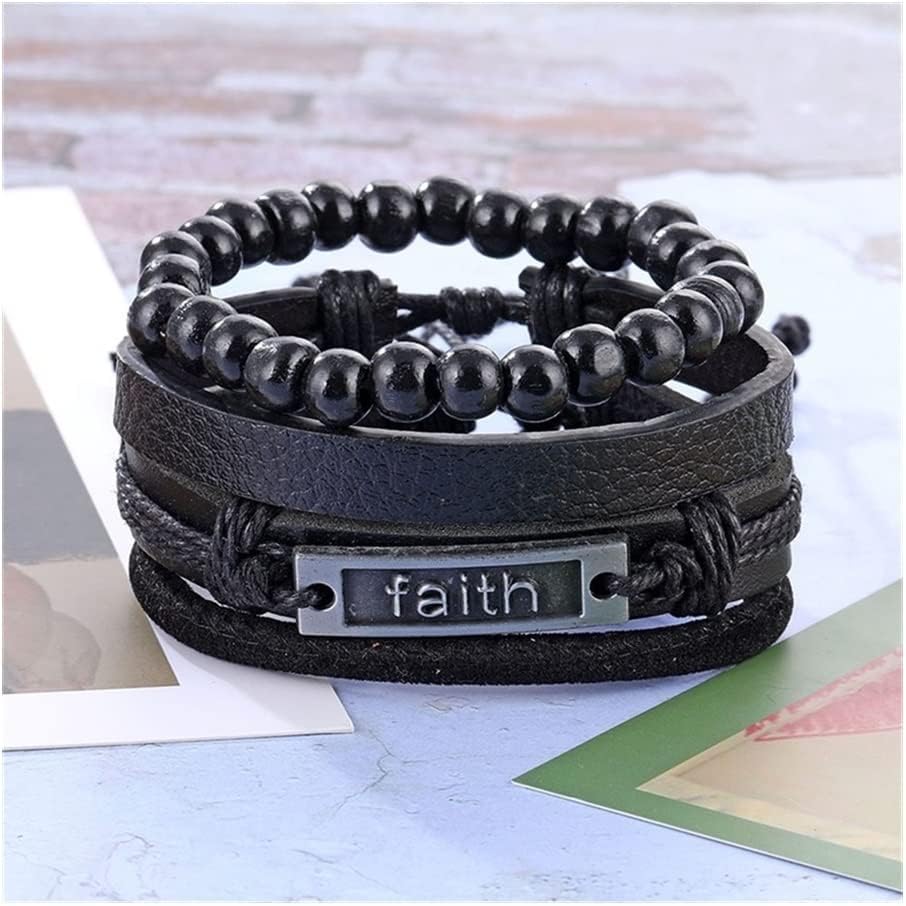 FAITHAURA -  4 Pcs Genuine Braided Leather Bracelet Set for Men & Boys (8 inch) - THE MEN THING