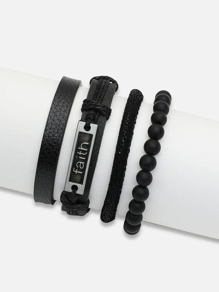 FAITHAURA -  4 Pcs Genuine Braided Leather Bracelet Set for Men & Boys (8 inch) - THE MEN THING