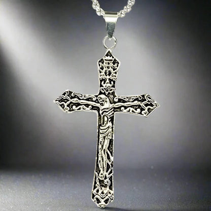FAITHCROSS - Alloy  Jesus Cross Pendant with Pure Stainless Steel  24inch Round Box Chain, European trending Style for Men & Boys - THE MEN THING
