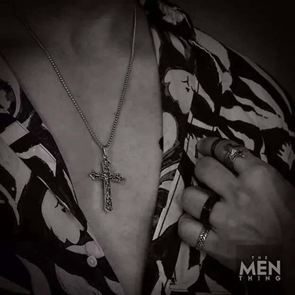 FAITHCROSS - Alloy  Jesus Cross Pendant with Pure Stainless Steel  24inch Round Box Chain, European trending Style for Men & Boys - THE MEN THING