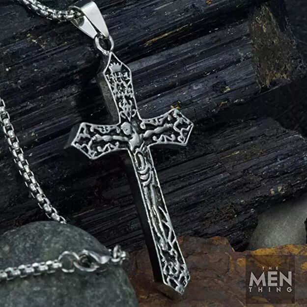 FAITHCROSS - Alloy  Jesus Cross Pendant with Pure Stainless Steel  24inch Round Box Chain, European trending Style for Men & Boys - THE MEN THING