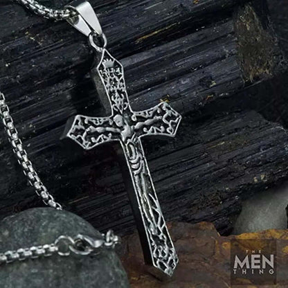 FAITHCROSS - Alloy  Jesus Cross Pendant with Pure Stainless Steel  24inch Round Box Chain, European trending Style for Men & Boys - THE MEN THING