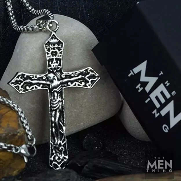 FAITHCROSS - Alloy  Jesus Cross Pendant with Pure Stainless Steel  24inch Round Box Chain, European trending Style for Men & Boys - THE MEN THING