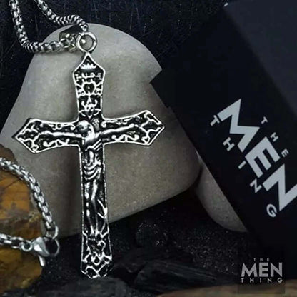 FAITHCROSS - Alloy  Jesus Cross Pendant with Pure Stainless Steel  24inch Round Box Chain, European trending Style for Men & Boys - THE MEN THING