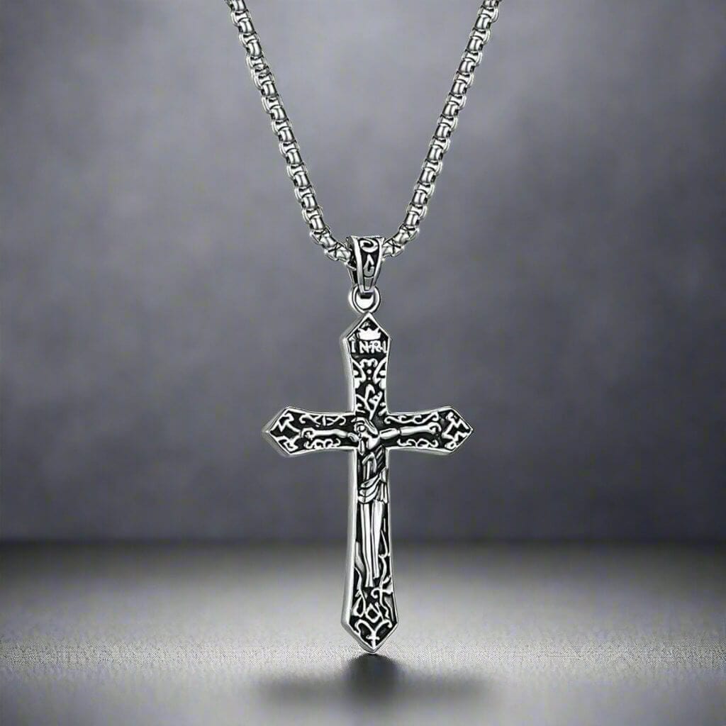 FAITHCROSS (T) - Pure Titanium Steel Pendant with Stainless Steel 24inch Round Box Chain, European trending Style for Men & Boy - THE MEN THING