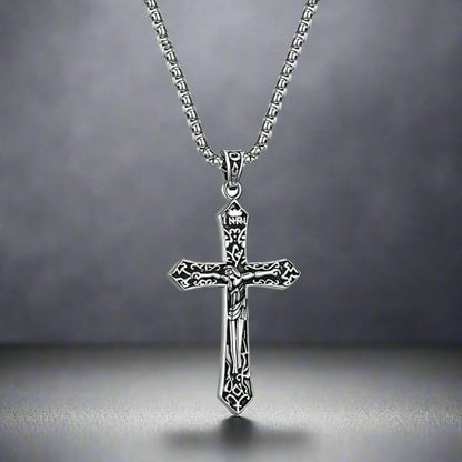 FAITHCROSS (T) - Pure Titanium Steel Pendant with Stainless Steel 24inch Round Box Chain, European trending Style for Men & Boy - THE MEN THING