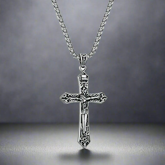 FAITHCROSS (T) - Pure Titanium Steel Pendant with Stainless Steel 24inch Round Box Chain, European trending Style for Men & Boy - THE MEN THING