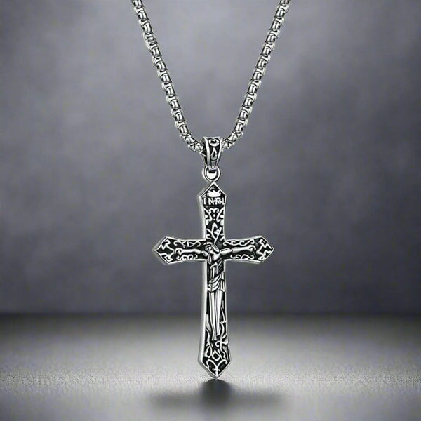 FAITHCROSS (T) - Pure Titanium Steel Pendant with Stainless Steel 24inch Round Box Chain, European trending Style for Men & Boy