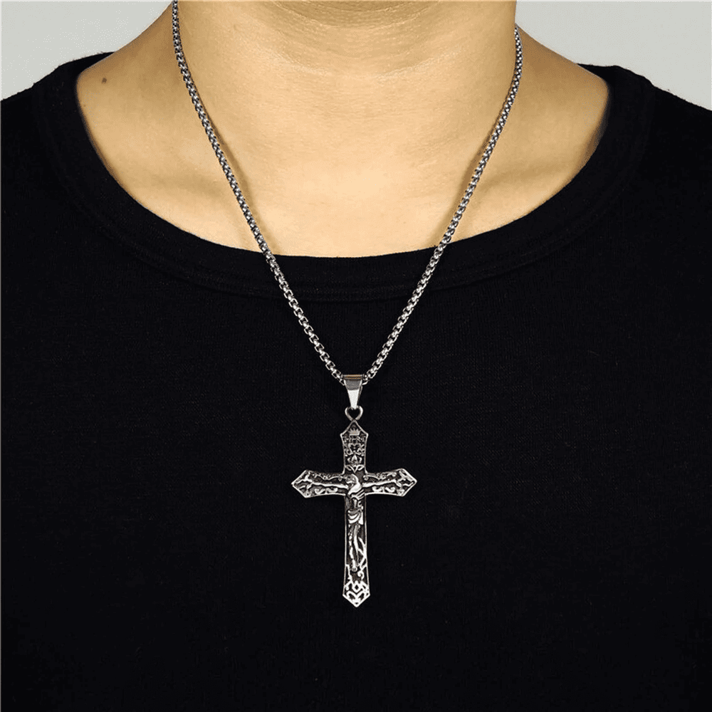 FAITHCROSS (T) - Pure Titanium Steel Pendant with Stainless Steel 24inch Round Box Chain, European trending Style for Men & Boy - THE MEN THING