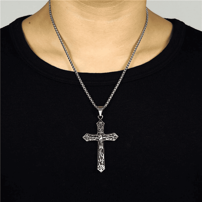FAITHCROSS (T) - Pure Titanium Steel Pendant with Stainless Steel 24inch Round Box Chain, European trending Style for Men & Boy - THE MEN THING